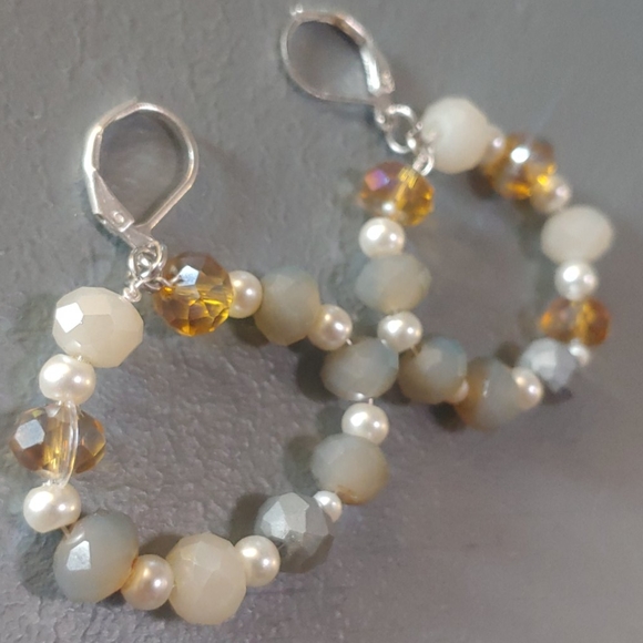Beaded Hoop Dangle Earrings with Pearls - Picture 4 of 4